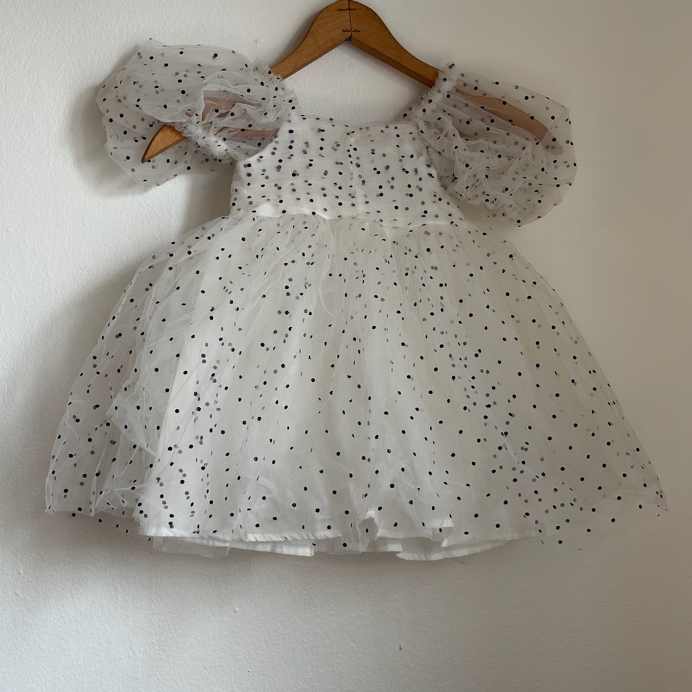 Black & White tulle polka dot dress with cuffed sleeves